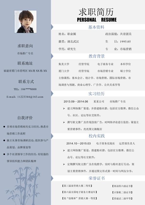  左右结构简历模板免费下载
